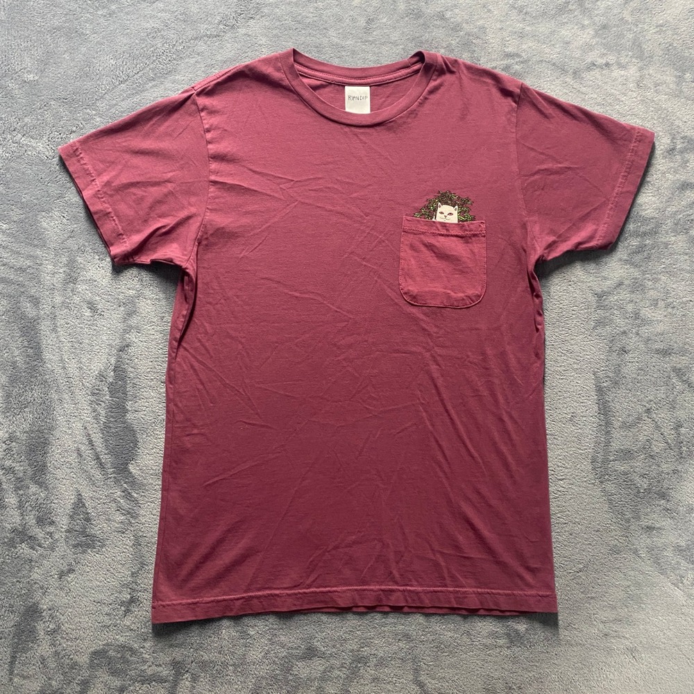 RIPNDIP Pocket T-Shirt Mens Medium Burgundy Excellent Lord Nermal Hidden Graphic